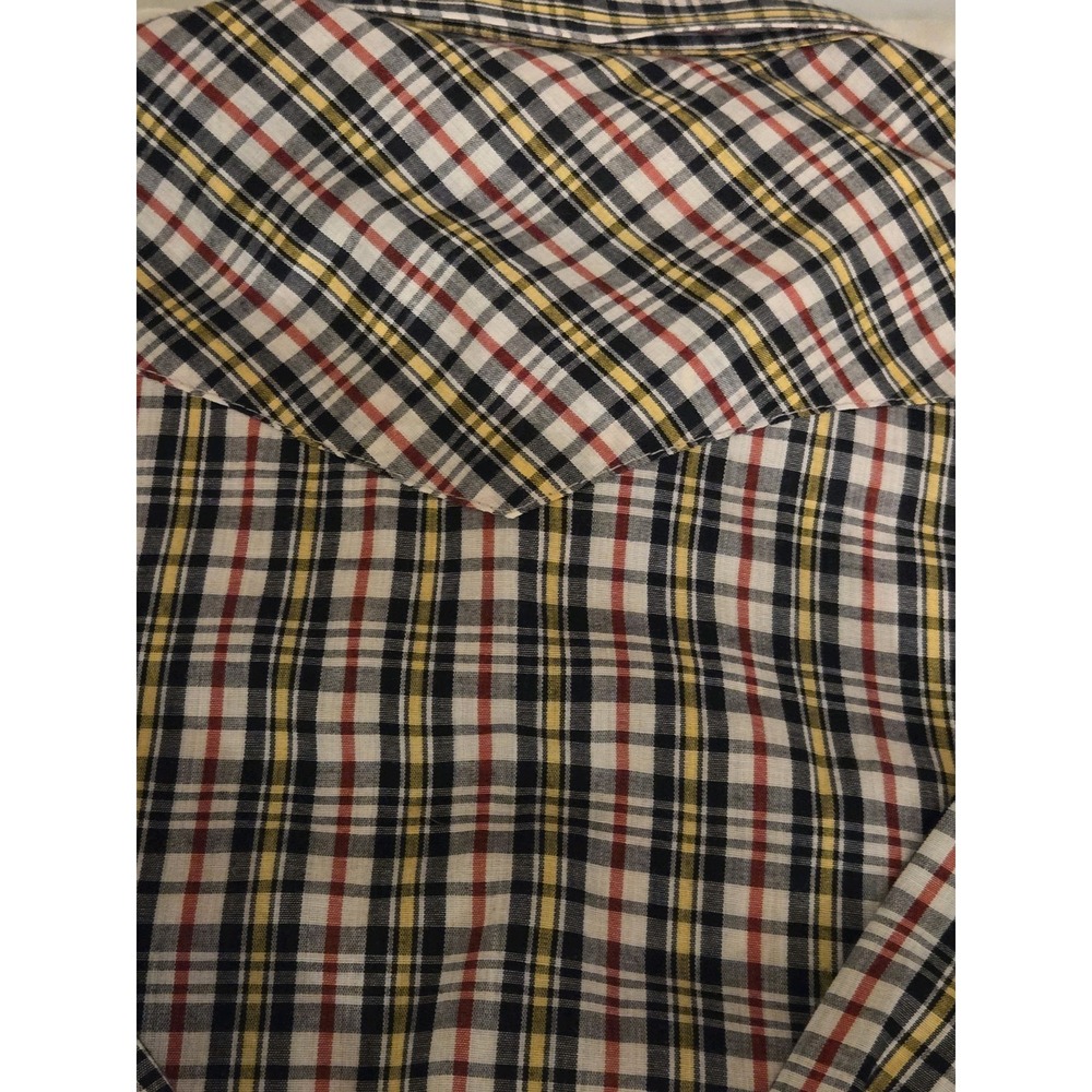Prior Western Mens Medium Plaid Cowboy Pearl Snap Button Down Shirt Long Sleeve - Picture 8 of 8